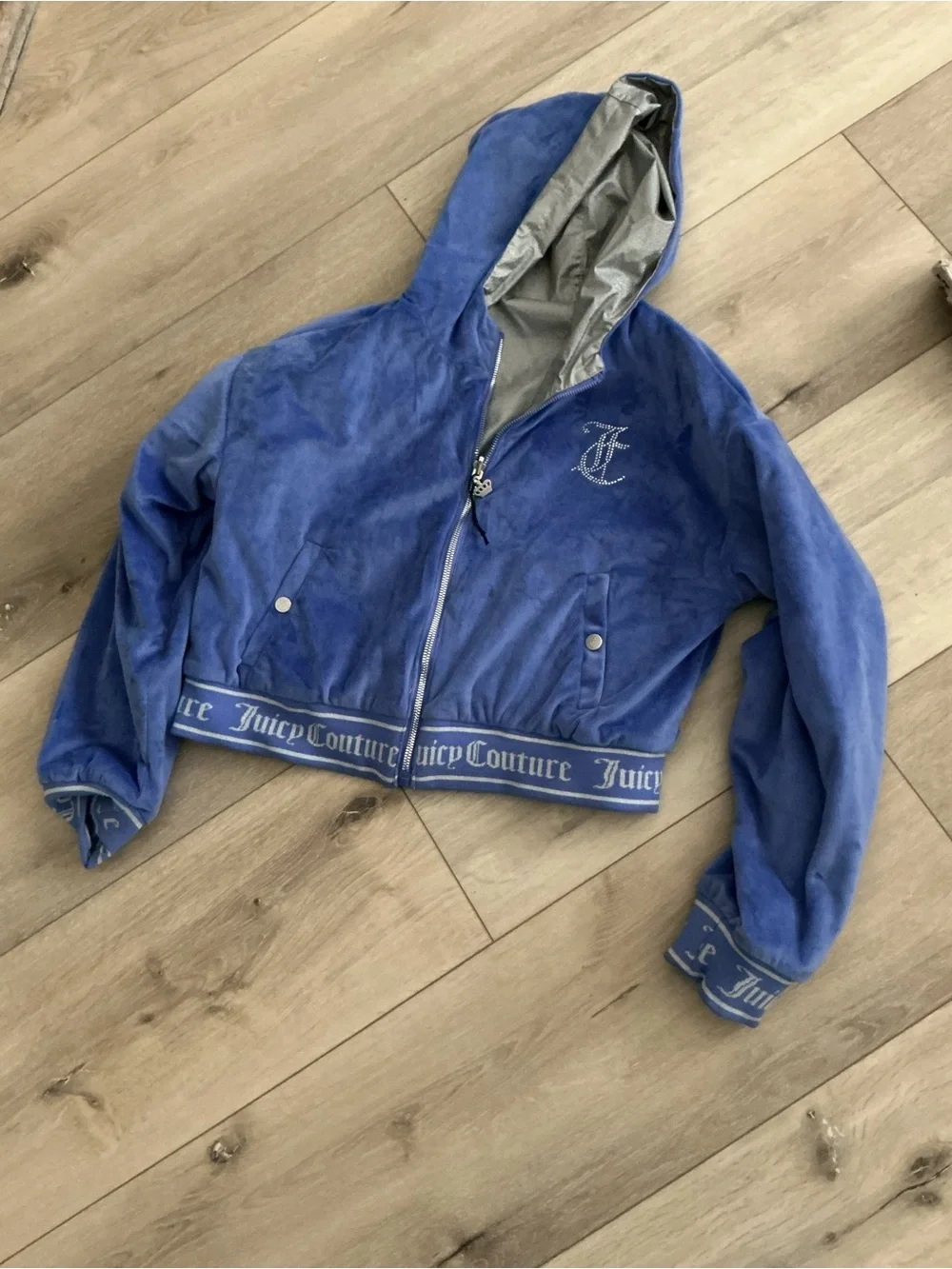Juicy Couture Royal Reversible Blue Velour Zip Hoodie - Picture 3 of 5